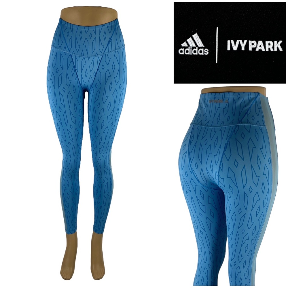 Ivy Park x Adidas Womens XS Logo Monogram Leggings Blue Polyester Spandex EUC